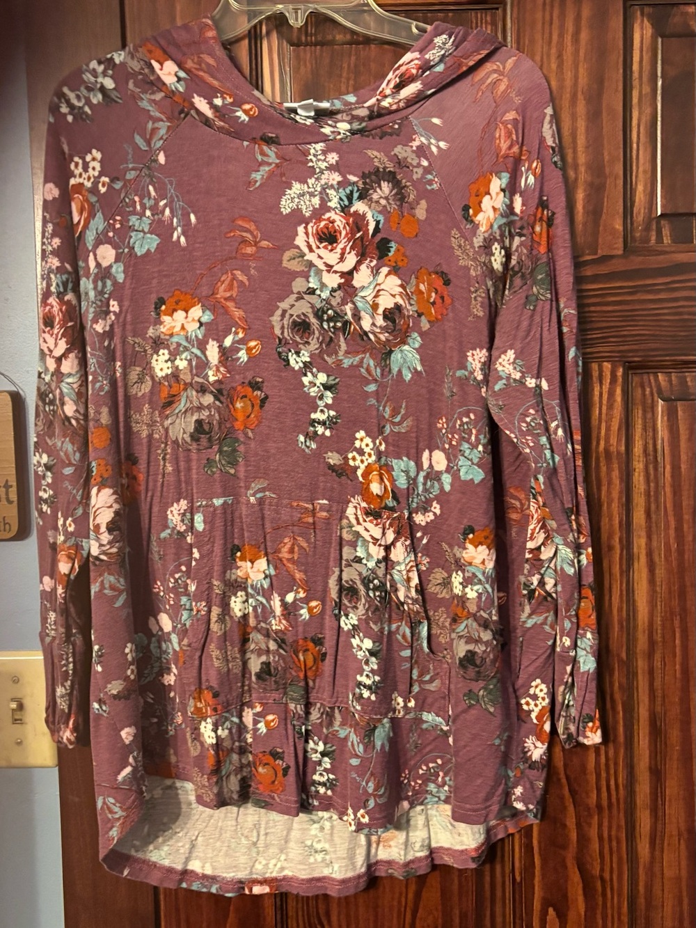 LuLaRoe Mauve Floral Hooded Long-Sleeve Top